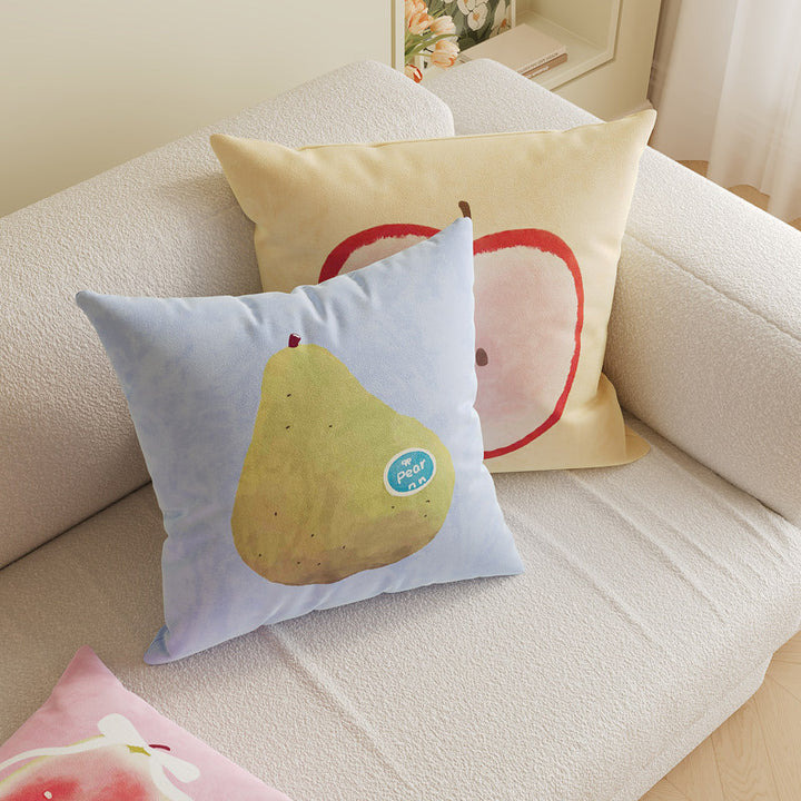 Decorative Square Throw Pillow Cover with Watercolor Lychee Botanical Print and Hidden Zipper