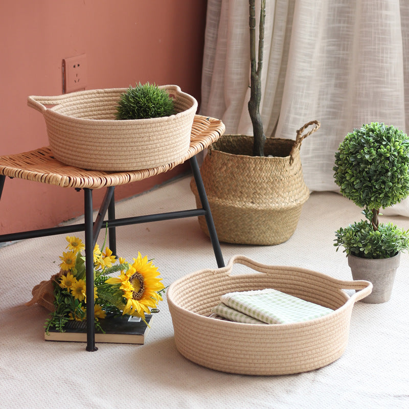 Handcrafted storage basket with handles