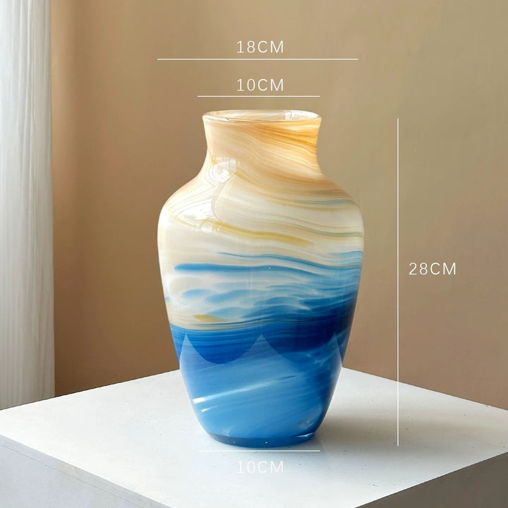 Hand-blown Swirled Art Glass Table Vase with Graduated Neck and Bulbous Body