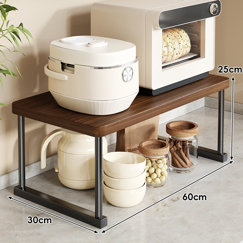 Countertop Appliance Riser Shelf with Wood-Top and Metal Frame
