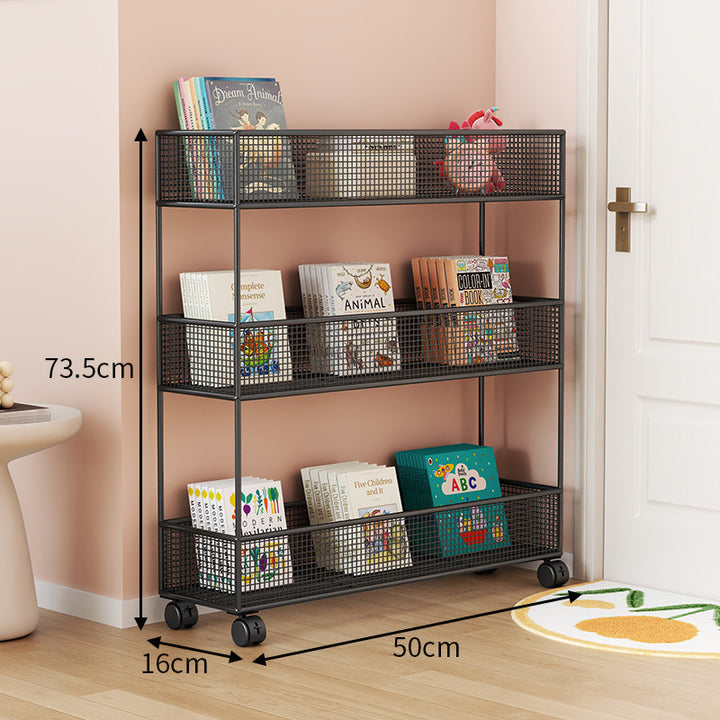 Industrial Metal Mesh Four-Tier Narrow Bookshelf Organizer
