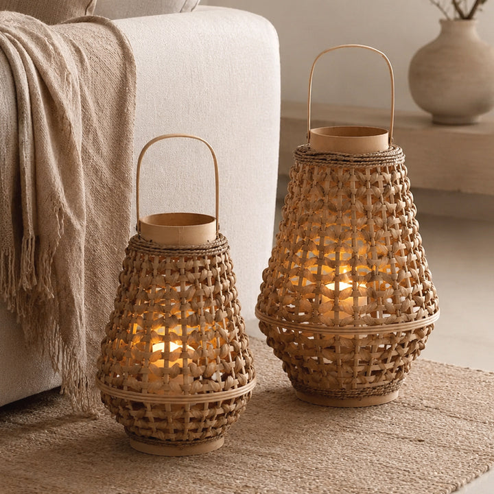 Elegant lantern made of braided rattan