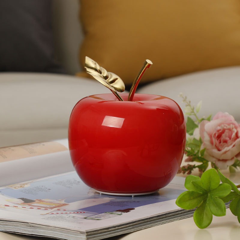 Ceramic Apple Table Lamp with Brass Rod and Metal Base