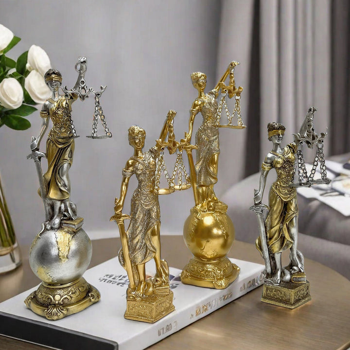 Elegant statue of Justitia in artistic details