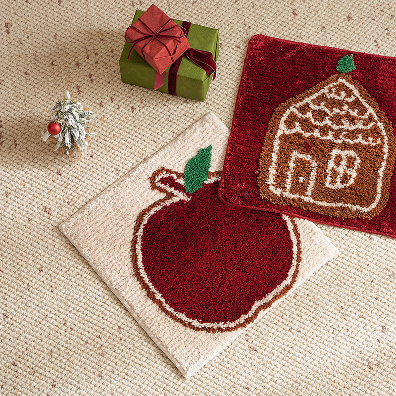 Smaller soft Christmas seat cushion and decoration rug with gingerbread house motif