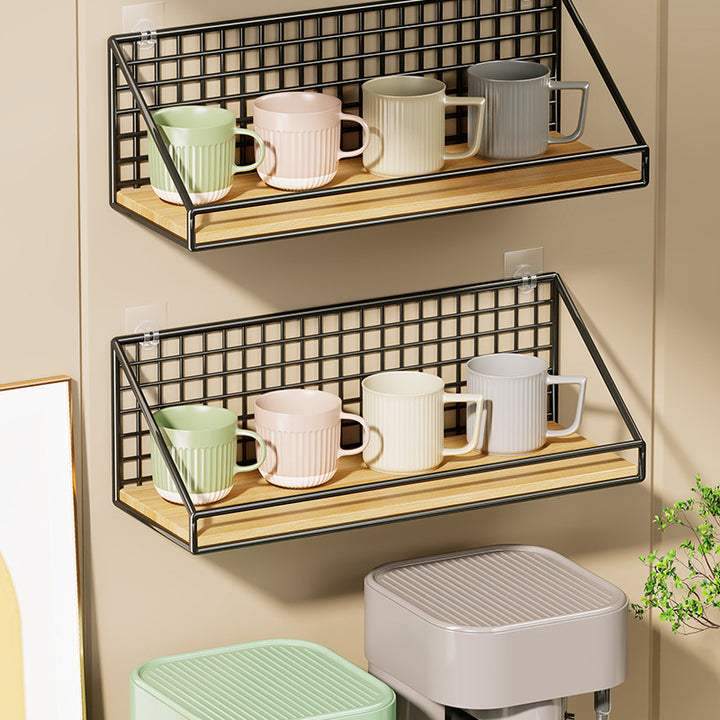 Ventilated Grid Wall Shelf with Wood-Look Tray and Clear Suction Mounts