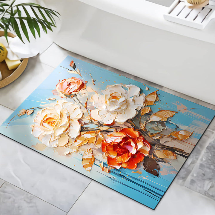 Textured Floral Design Bath Mat