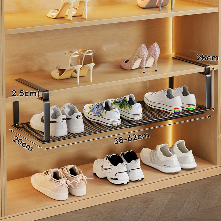 Adjustable Under-Shelf Pull-Out Shoe Rack Organizer