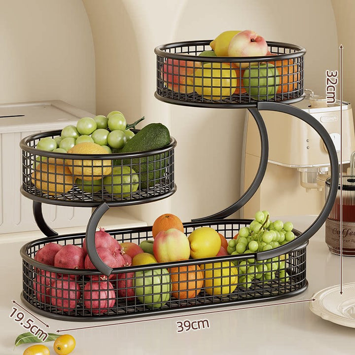Multi-Level Spiral Metal Fruit and Produce Storage Stand with Mesh Baskets and Tissue Box Shelf