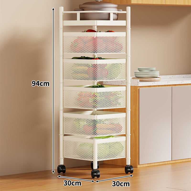 Narrow Corner Rolling Mesh Pantry Organizer Cart with Multi-Tier Deep Ventilated Baskets and Locking Casters