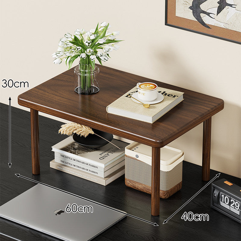 Compact Solid Wood Elevated Desk Display Stand with Under-Shelf Storage and Rounded Leg Design