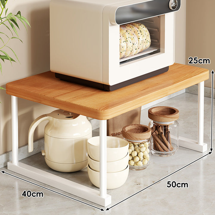 Countertop Appliance Riser Shelf with Wood-Top and Metal Frame