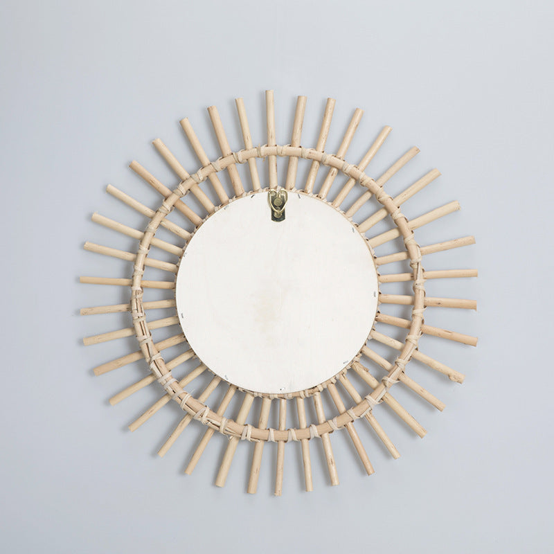 Wall mirror with wicker basket