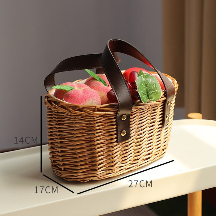 High-quality shopping basket with leather handles