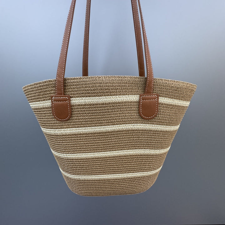 Basket bag with leather handles