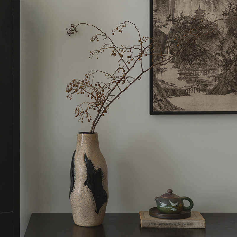 Tall Textured Ceramic Drip-Glaze Floor Vase