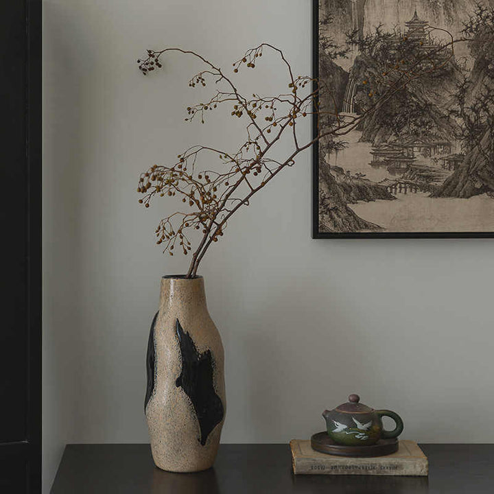 Tall Textured Ceramic Drip-Glaze Floor Vase