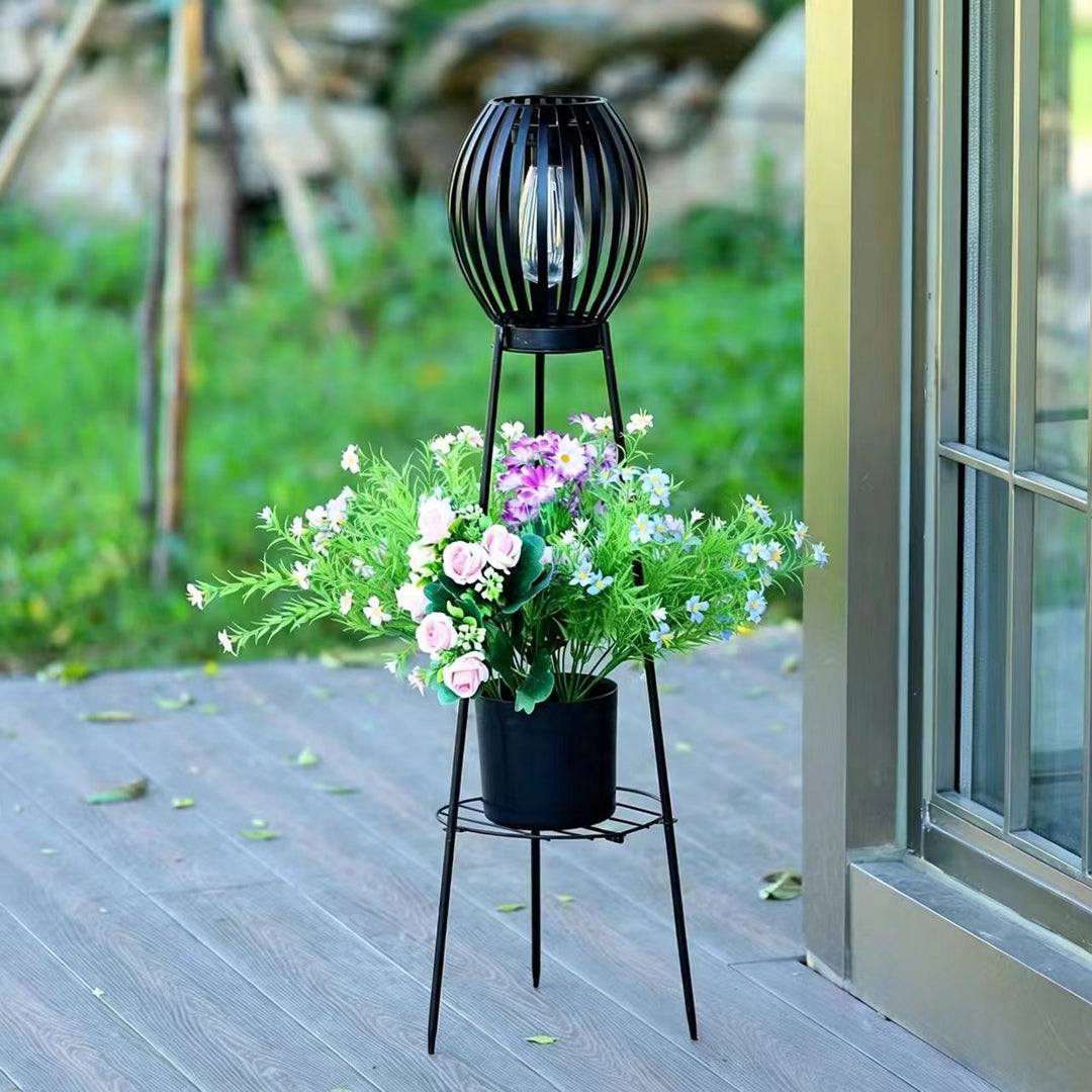 Outdoor Solar Lantern Planter Stand with Net Shade and Three Leg Base
