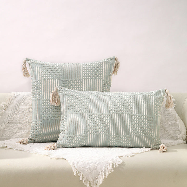 Textured Decorative Throw Pillow with Tassels
