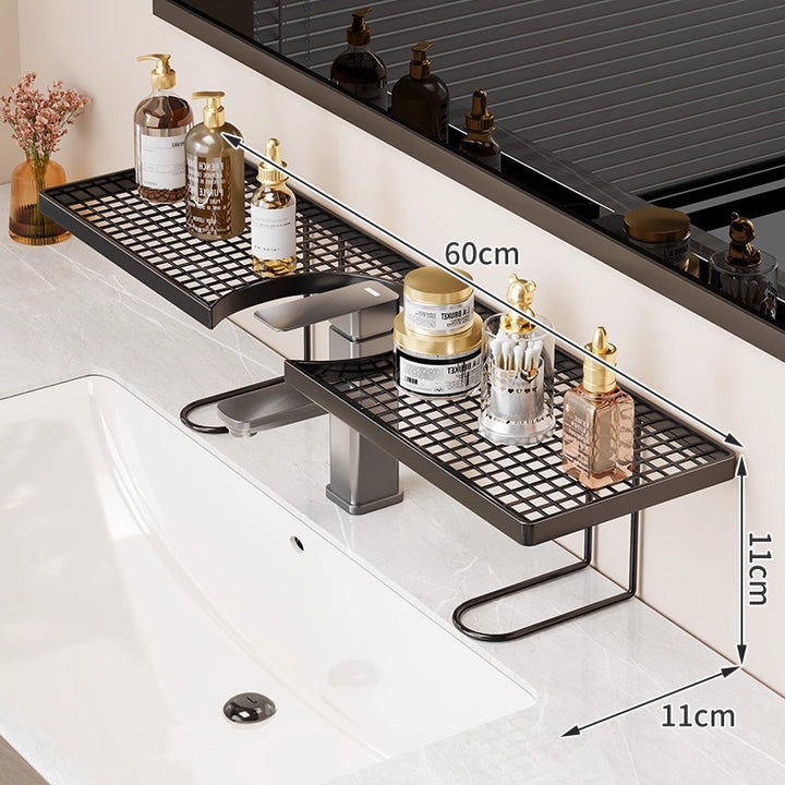 Over-Sink Countertop Vanity Shelf Organizer with Lattice Trays and U-Frame Support