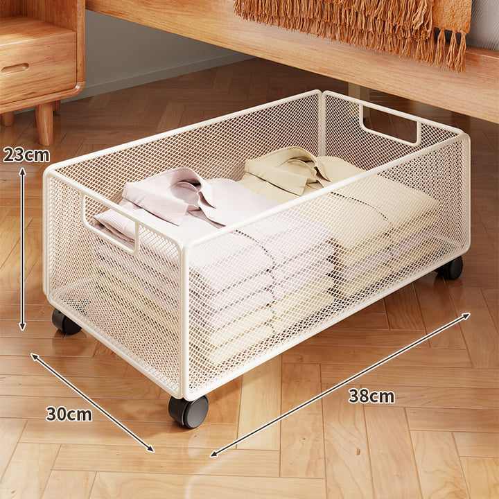 Under-Bed Rolling Mesh Storage Basket with Castor Wheels