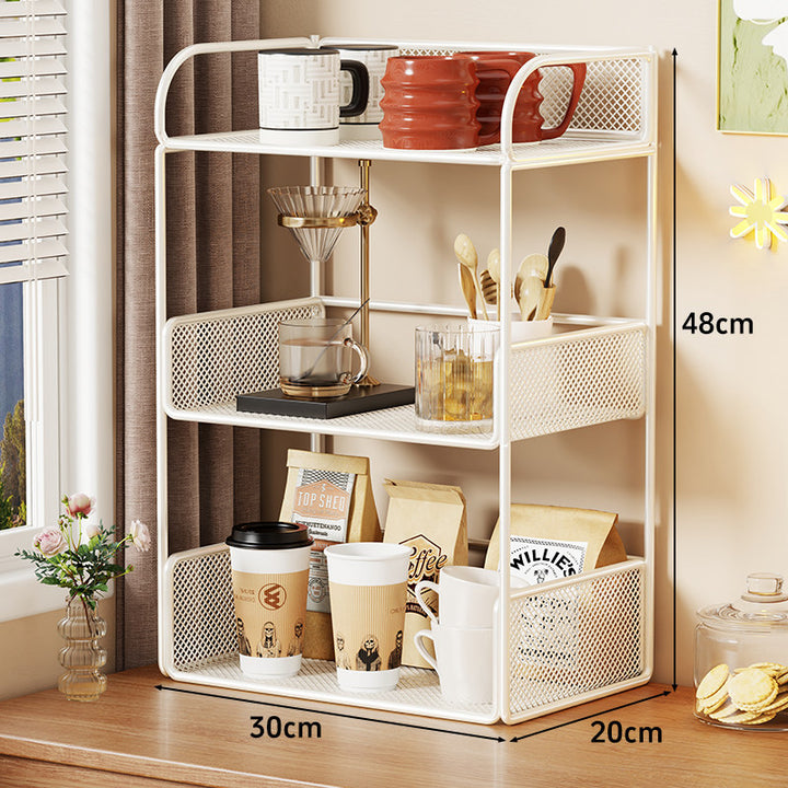 Compact Perforated Metal Tiered Countertop Pantry Organizer