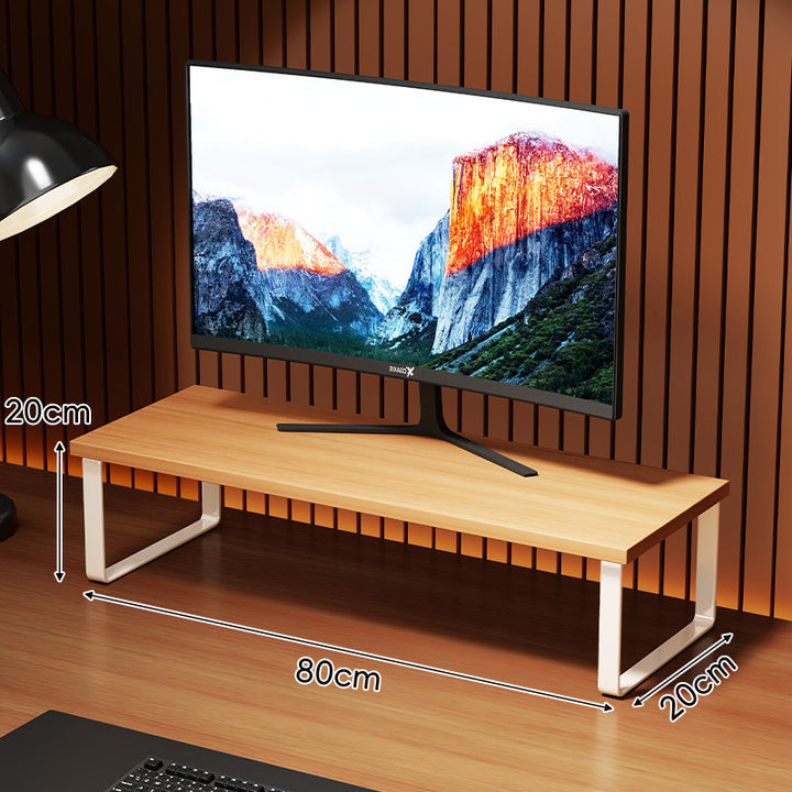 Compact Wooden Monitor Riser with Metal Frame and Under-Shelf Storage