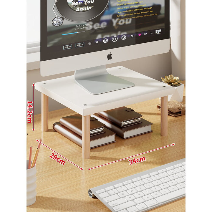 Elevated Wooden-Leg Monitor Riser with Under-Shelf Storage