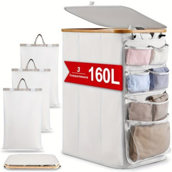 Multifunctional laundry storage box with bamboo lid