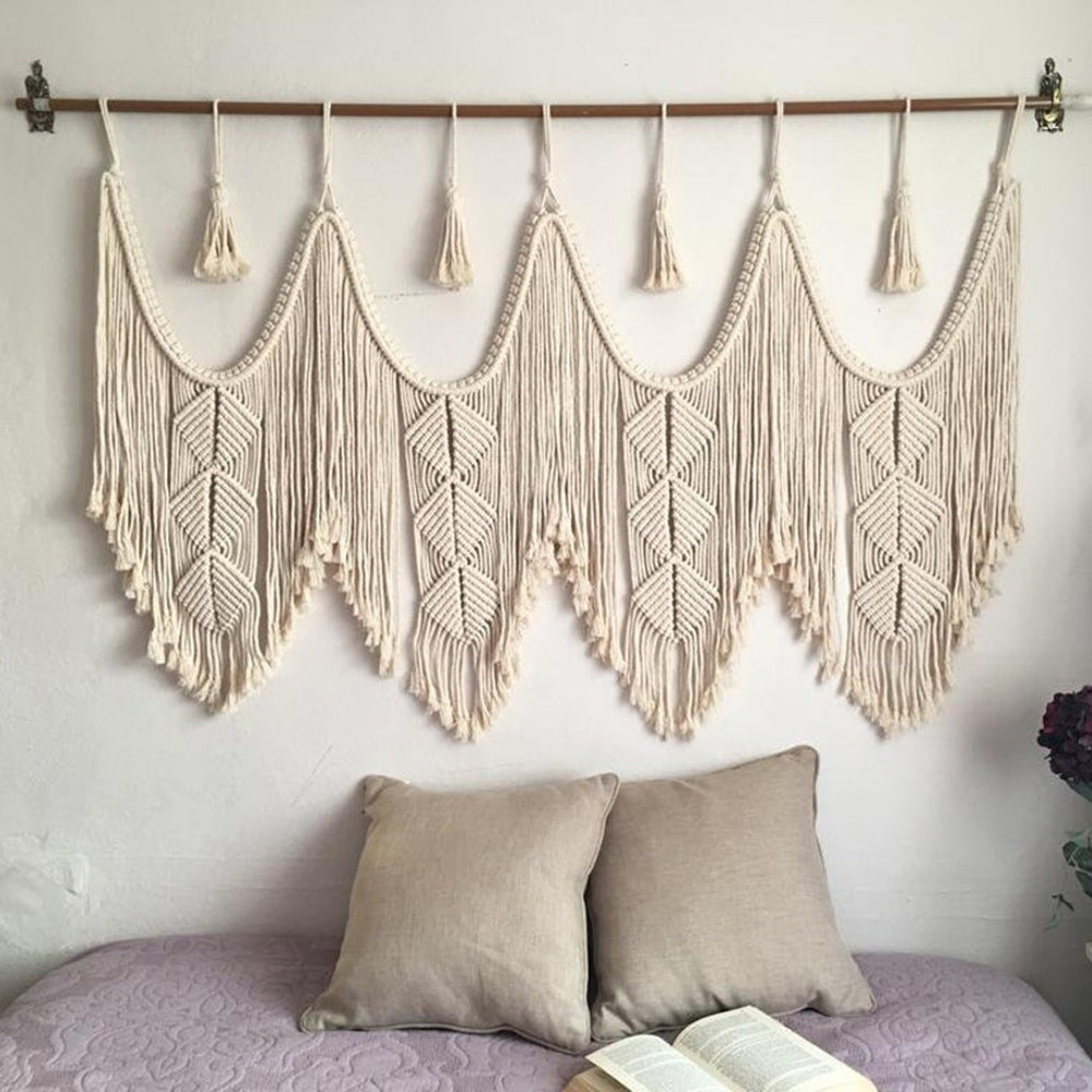 Elegant Macrame Wall Hanging with ornate fringes and leaves