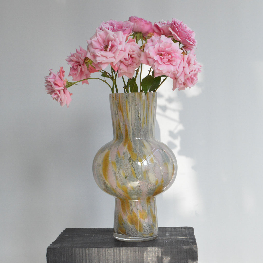 Bulbous Art Glass Centerpiece Vase with Tall Neck