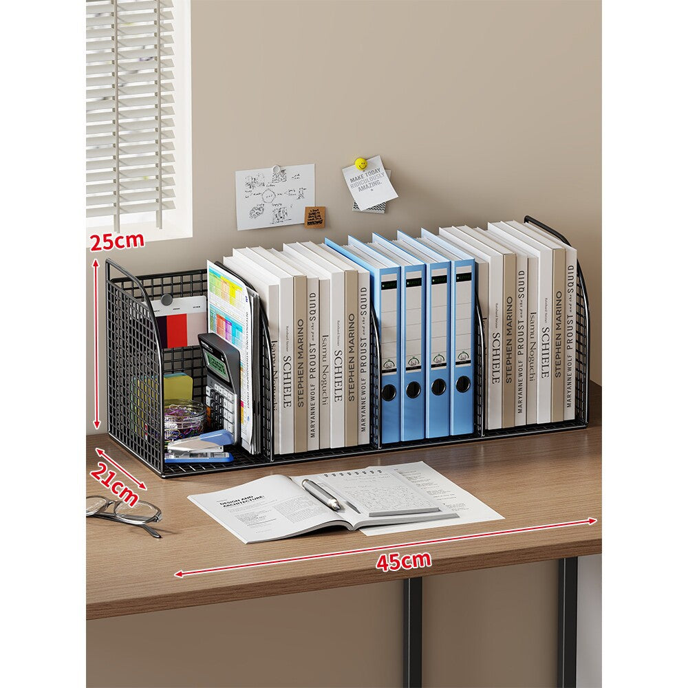 Extra-Wide Modular Metal Desk File Organizer with Adjustable Dividers and Integrated Pen Cup