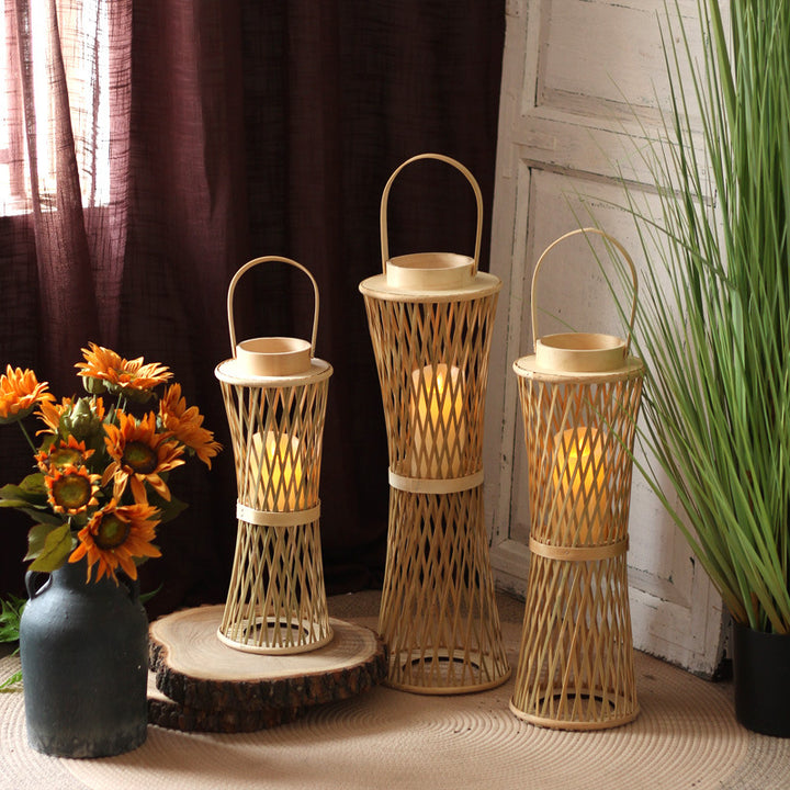 Elegant lamp stand made of woven material