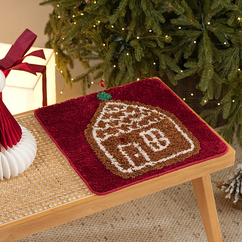 Smaller soft Christmas seat cushion and decoration rug with gingerbread house motif