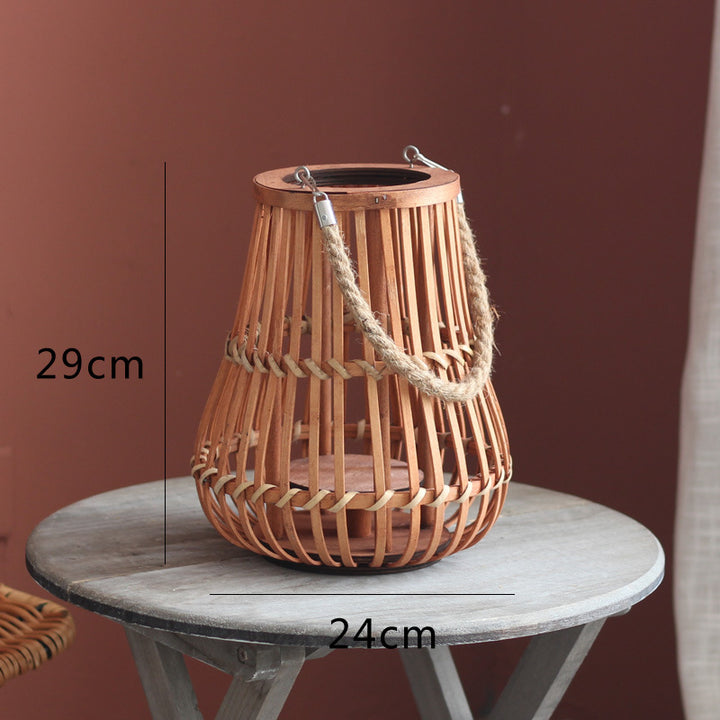 Handcrafted lantern made of wood and wicker
