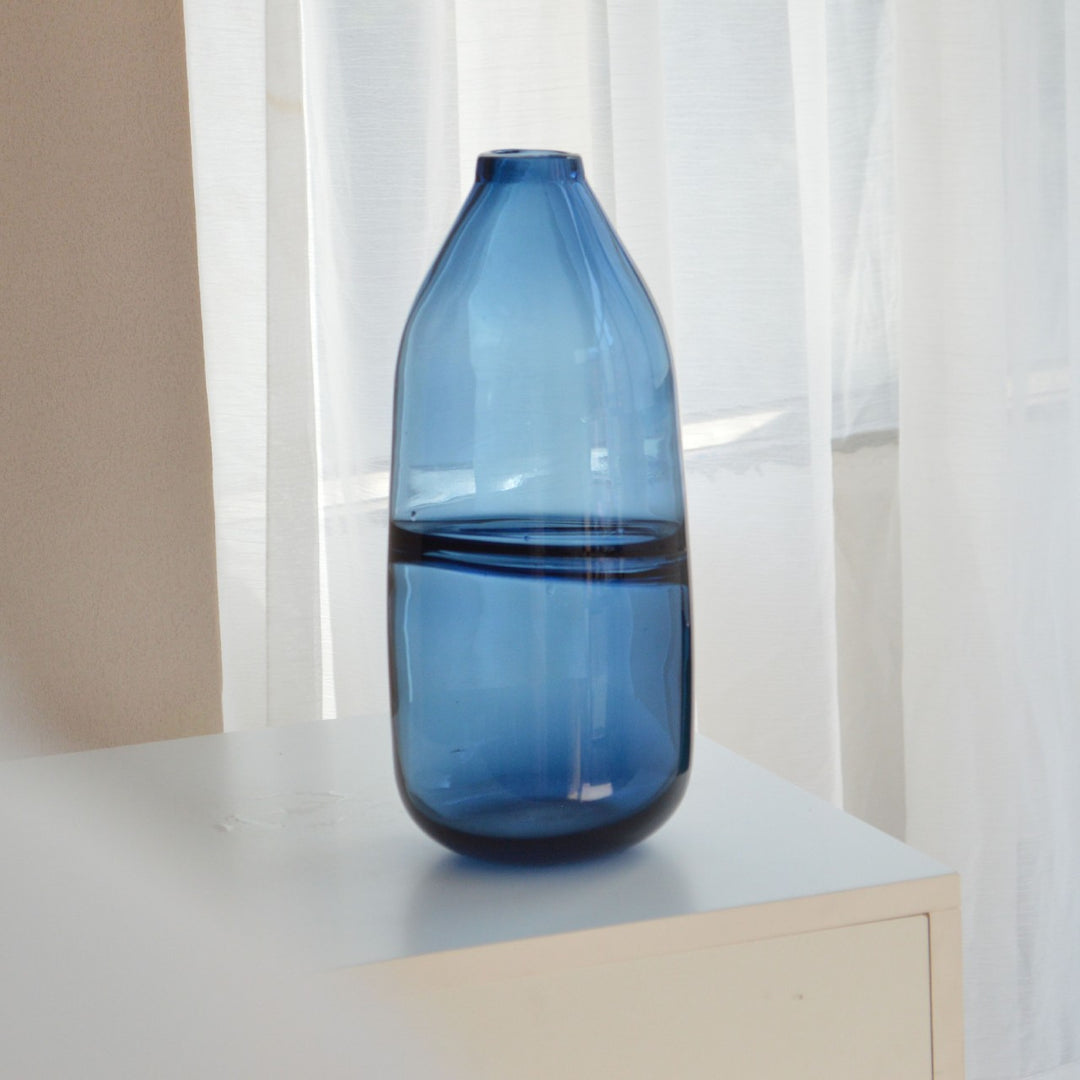 Mid-Sized Hand-Blown Studio Glass Decorative Cylinder Vase with Narrow Neck
