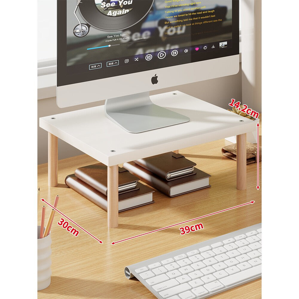 Elevated Wooden-Leg Monitor Riser with Under-Shelf Storage
