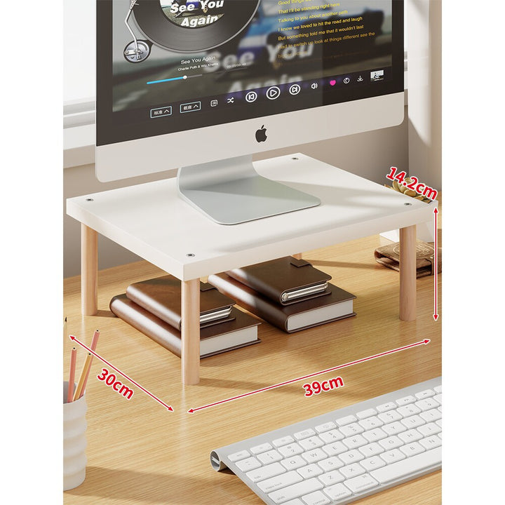 Elevated Wooden-Leg Monitor Riser with Under-Shelf Storage
