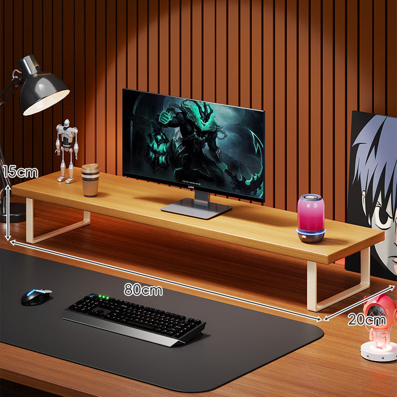 Solid Wood Monitor Riser Desk Shelf with Metal U-Leg Support