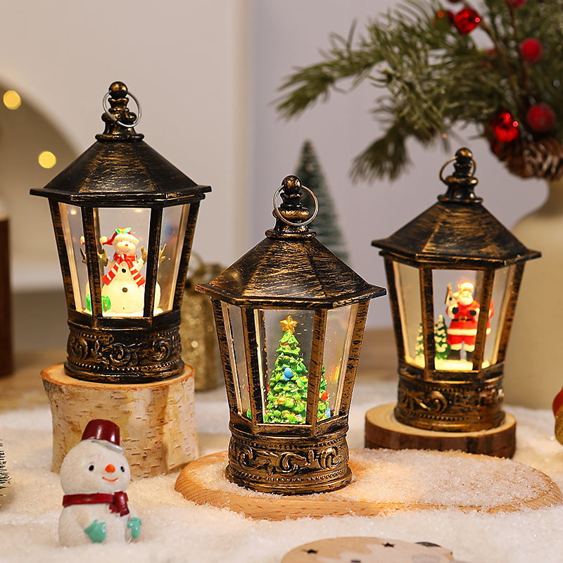 Nostalgic Christmas lantern with glowing Santa Claus motif