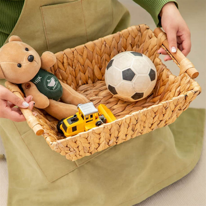 Braided storage basket with wooden handles