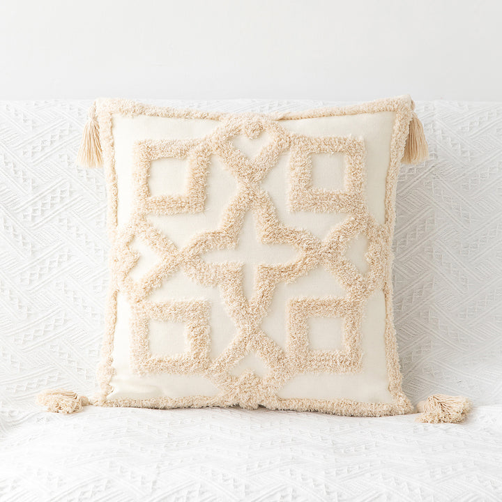 Textured Tassel Accent Throw Pillow