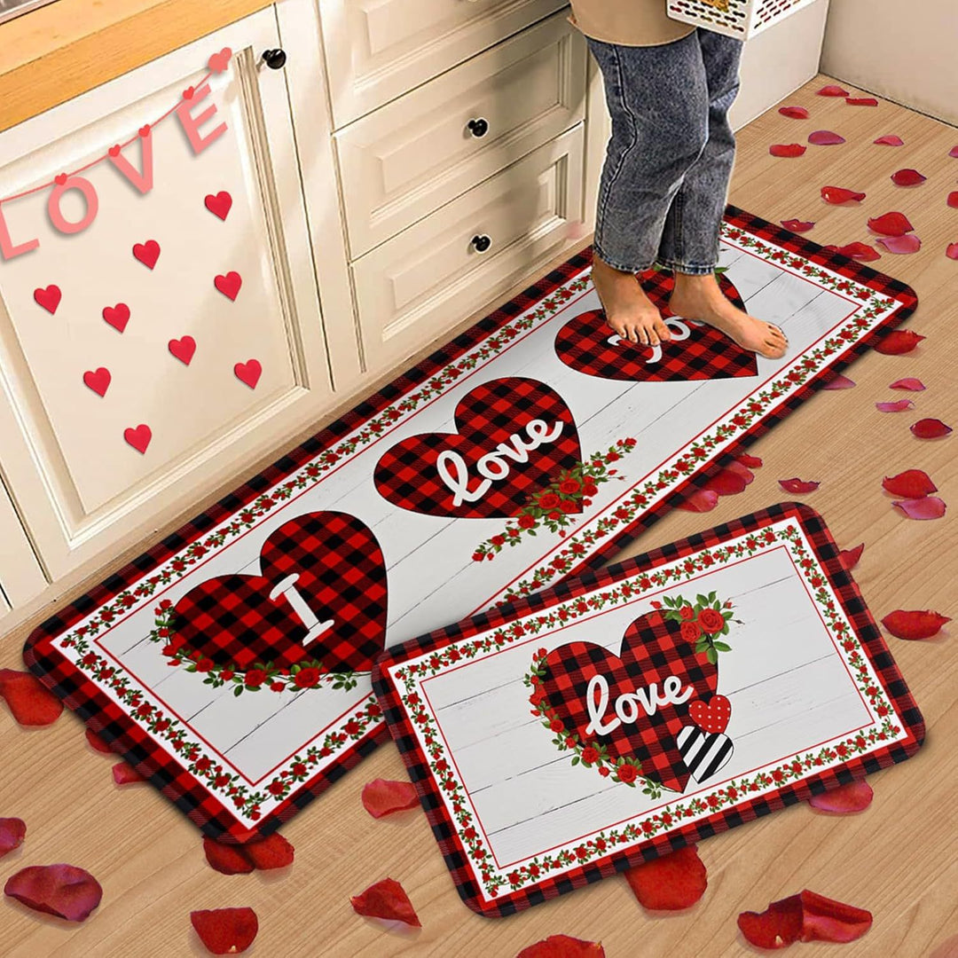 Heart-Themed Kitchen Runner Mat