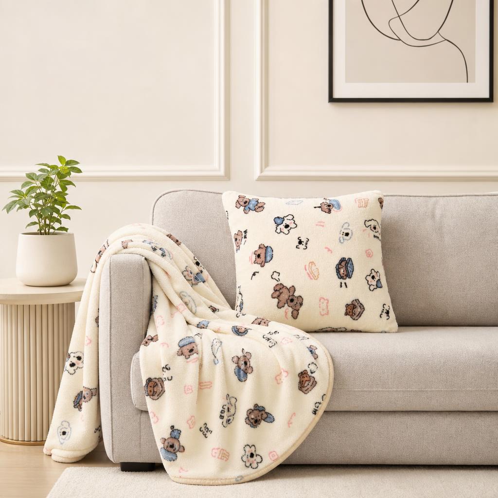 Cute Cartoon Print Plush Throw Blanket