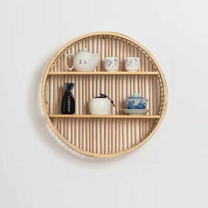 Round Wall Shelf Made of Natural Rattan