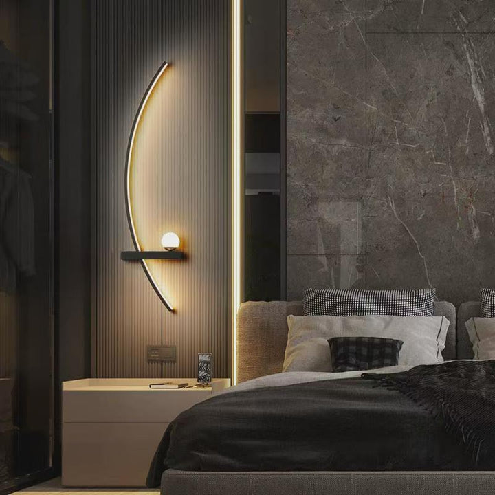 Curved LED ambient wall lamp with integrated shelf