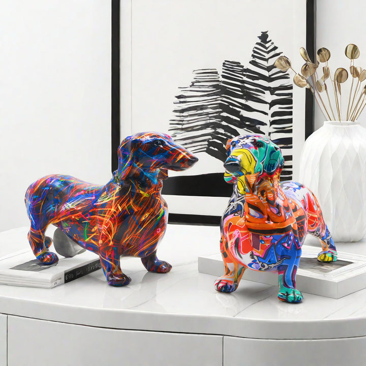 Colorful decorative figure of a dachshund in graffiti style