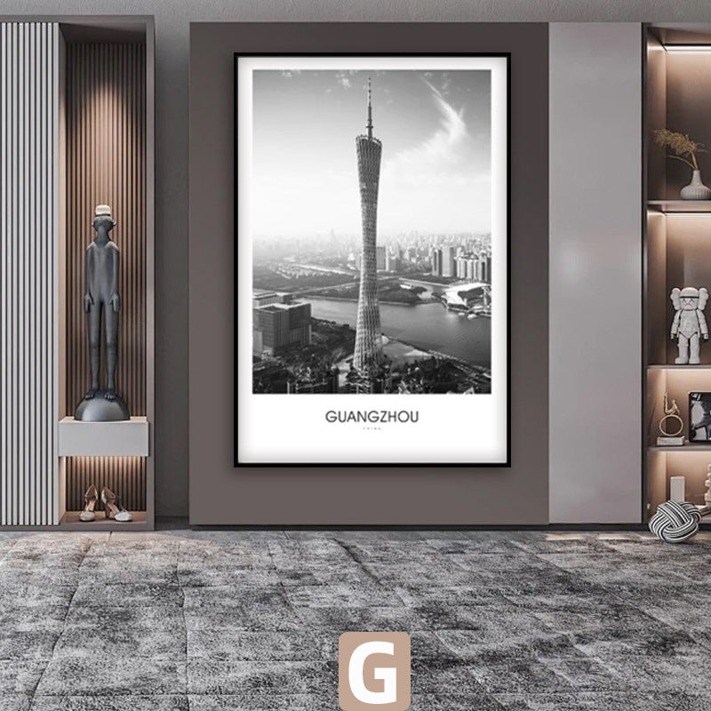 Framed Black and White London Cityscape Art Print