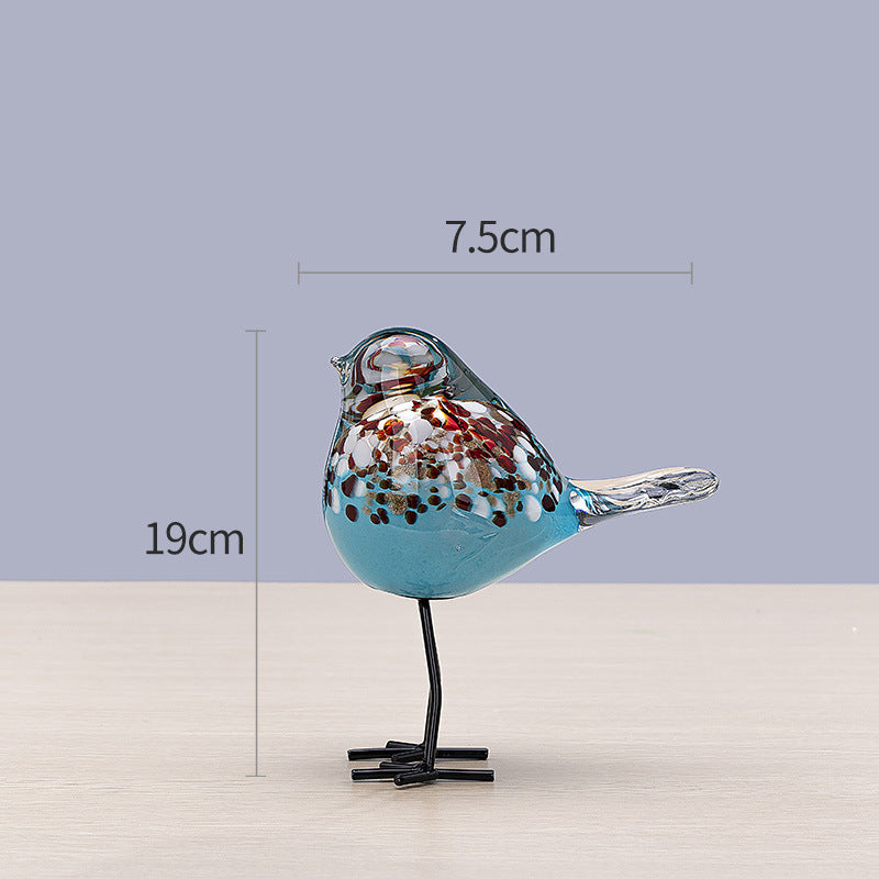 Hand-Blown Art Glass Standing Bird Sculpture on Metal Legs