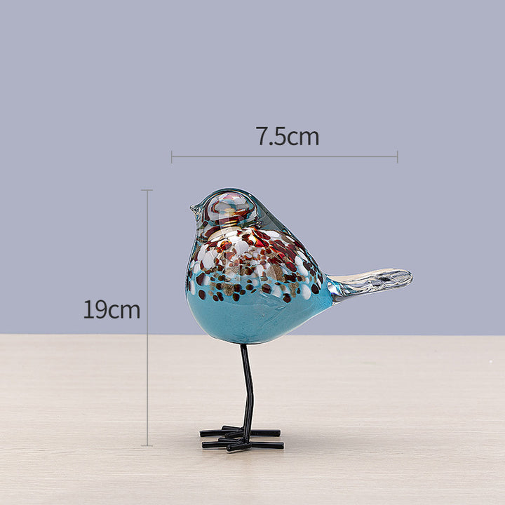 Hand-Blown Art Glass Standing Bird Sculpture on Metal Legs